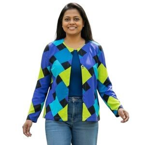 Vintage Studio g silk Diamond Print Multicolor Jacket size 8